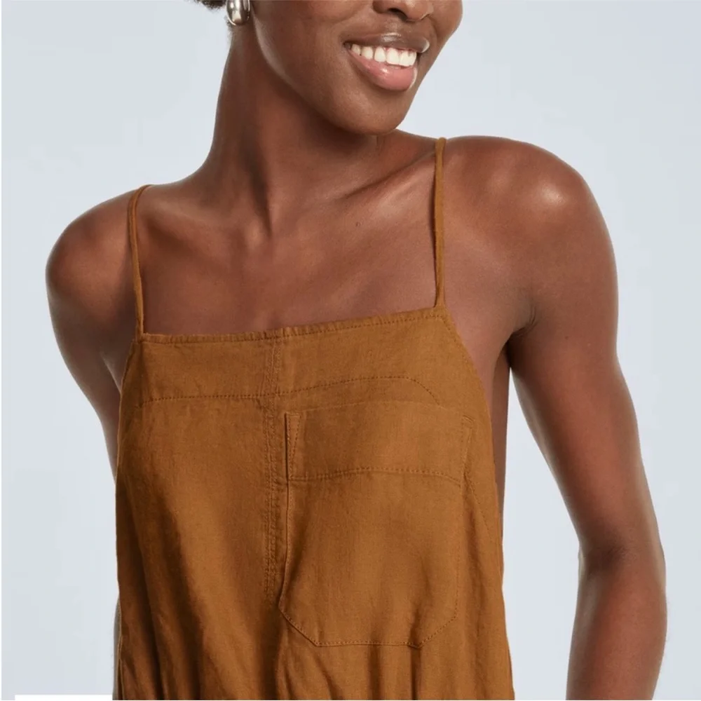 Everlane The Linen Shoestring Jumpsuit Camel Tan Brown